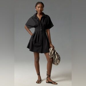 EXQUISE for Anthropologie The Tobie Mini Shirt Dress Women's Size Large Black
